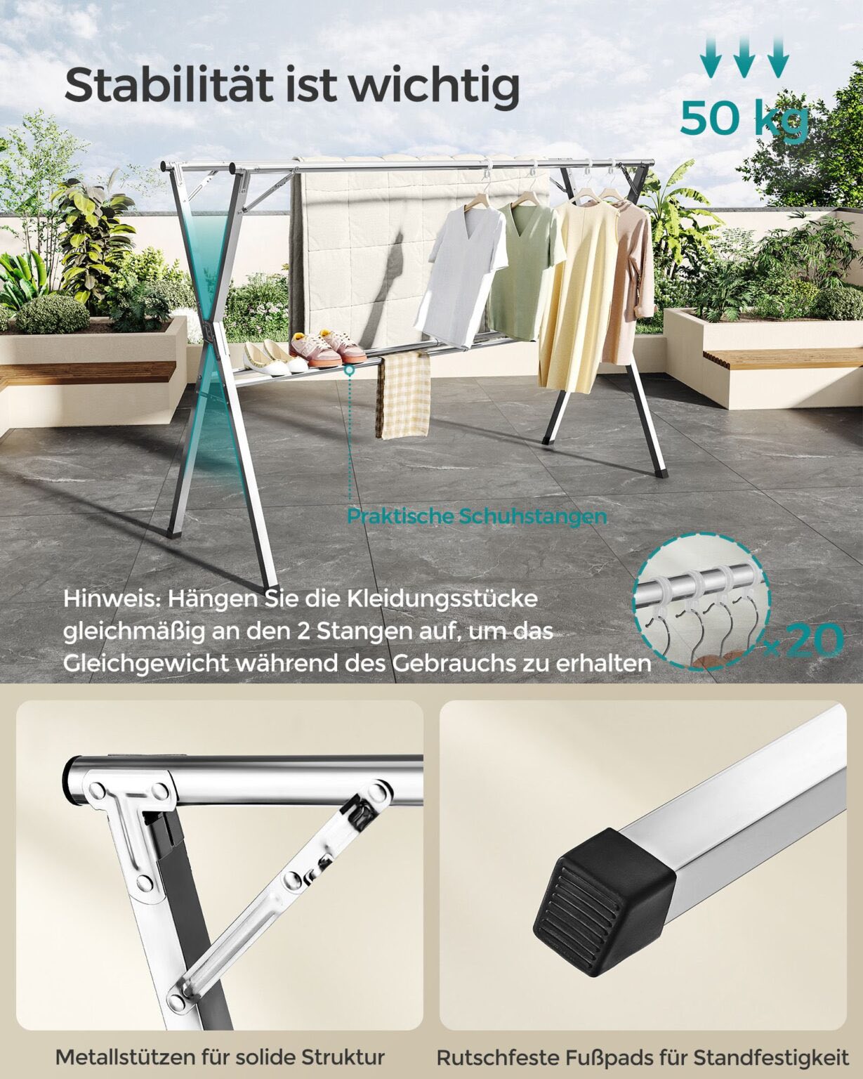 Laisvai pastatomas skalbinių džiovintuvas Songmics - Image 7