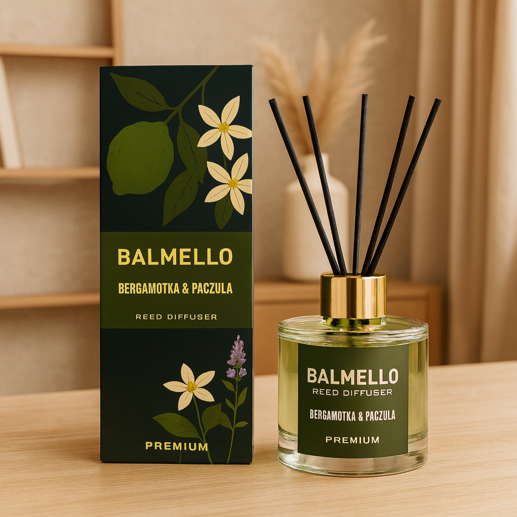 Namų kvapas su lazdelėmis BALMELLO BERGAMOTĖ IR PAČIULIS PREMIUM120 ml
