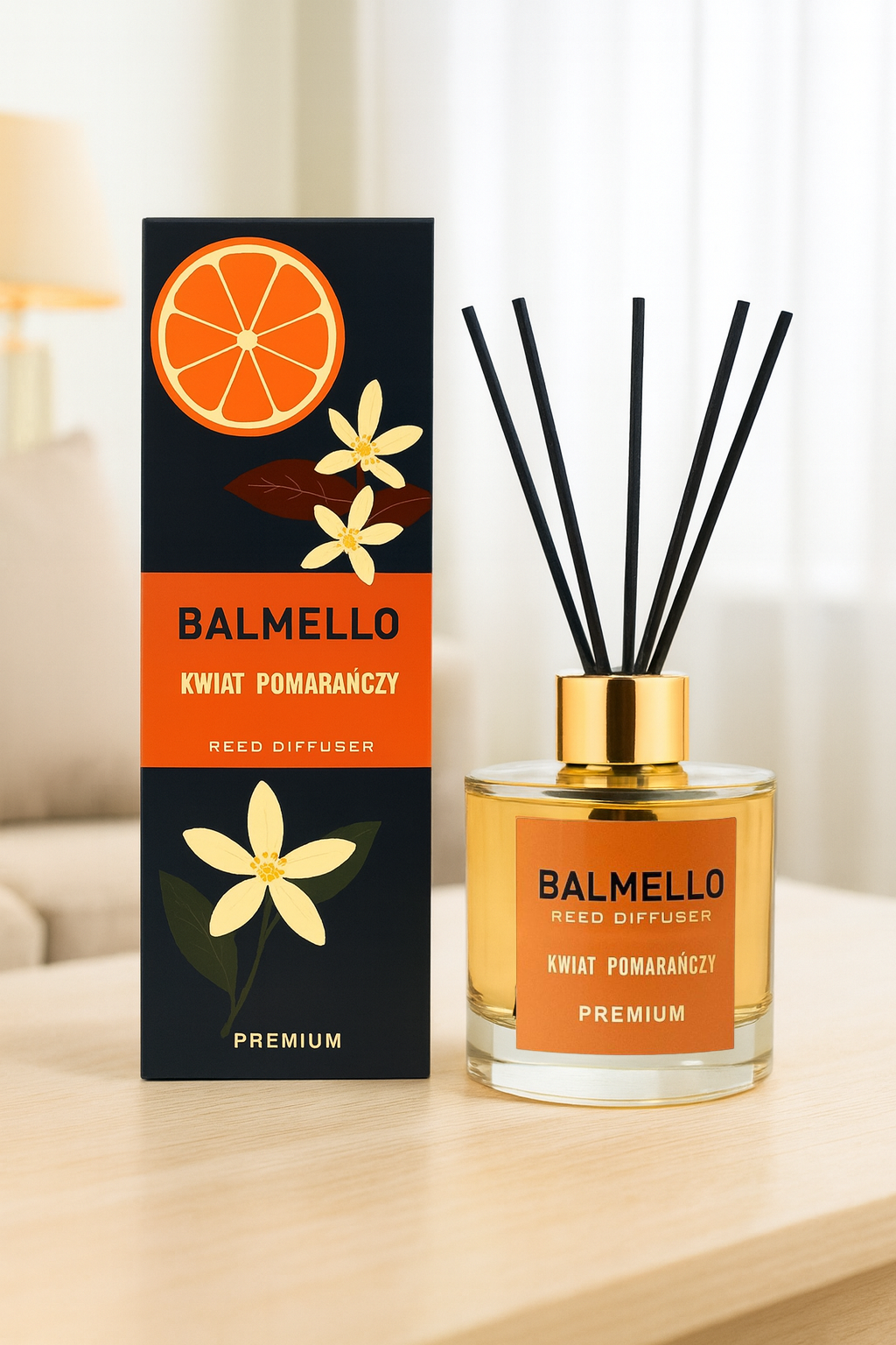 Namų kvapas su lazdelėmis BALMELLO APESINŲ ŽIEDŲ PREMIUM 120 ml