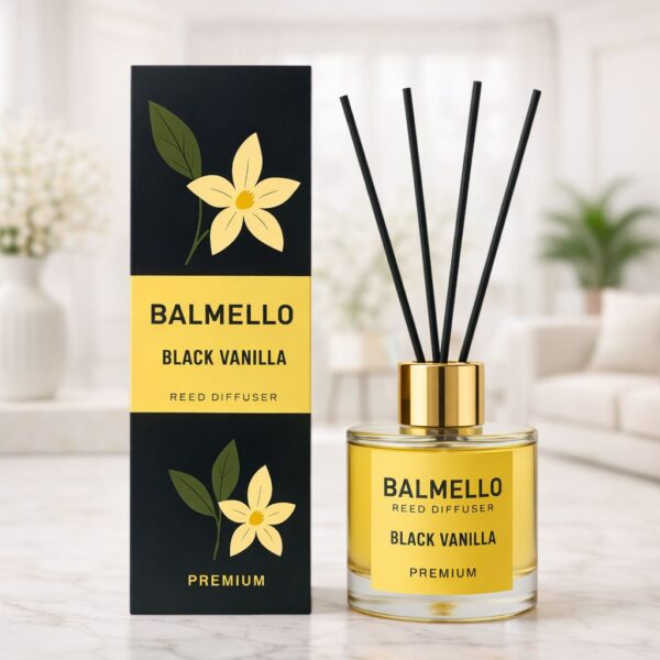 Namų kvapas su lazdelėmis BALMELLO JUODA VANILĖ PREMIUM 120 ml